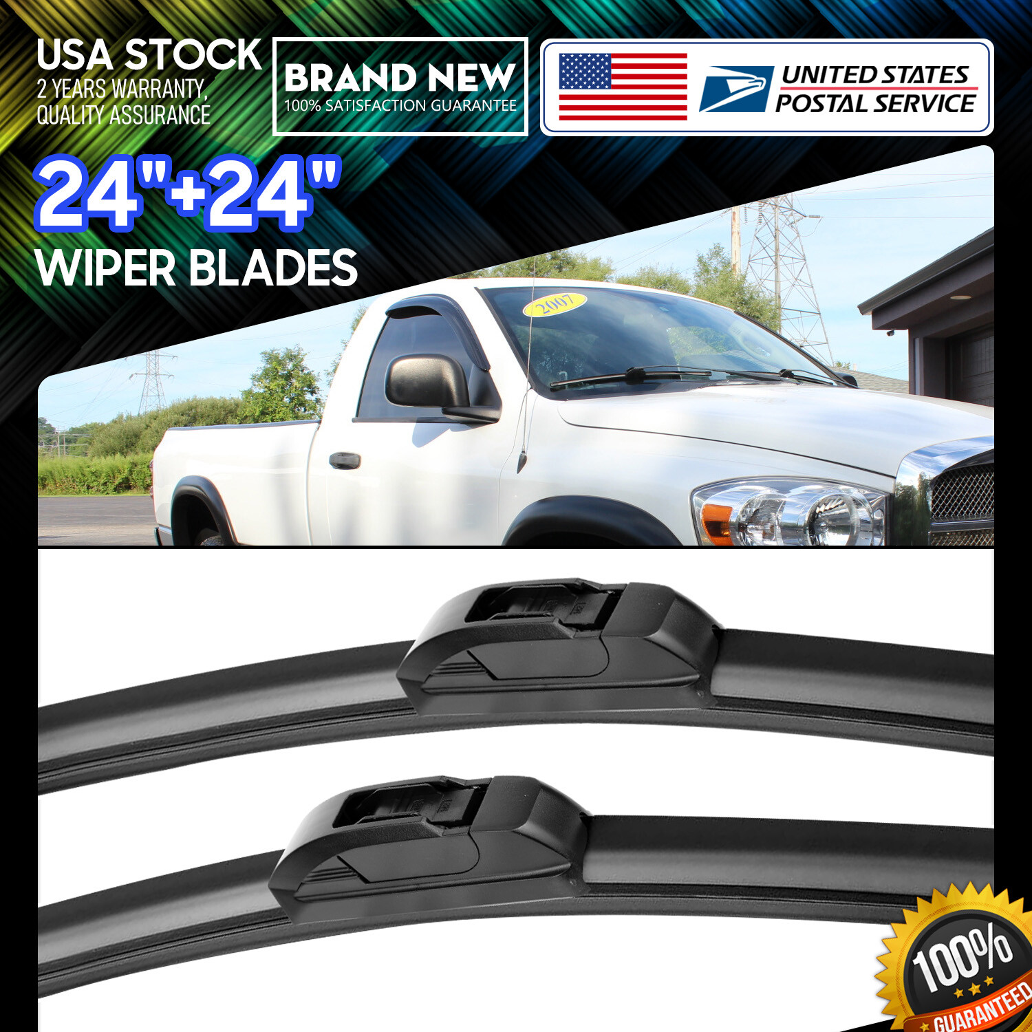 MGT Premium 24-Inch Dual Windshield Wiper Blades U-J Hook All-Season Replacement Pair