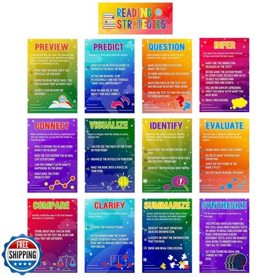 Outus 13 Pcs Reading Strategies Posters Classroom Decorations Reading Bulleti
