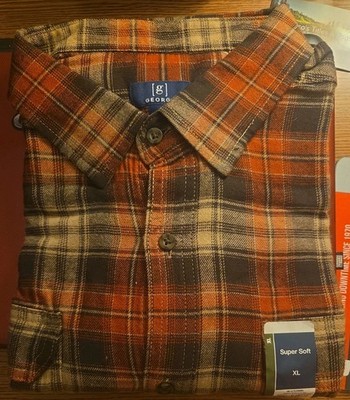 George Men's Long Sleeve Flannel Size XL Red Multicolor