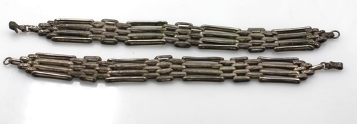 2 Paar passende Vintage Antik 4 Bar Tor Link 800 Silber 6 1/2" Armbänder