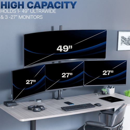 VIVO Quad Computer Monitor Desk Mount, 1 Ultrawide to 49", 3 Standard to 27" - 第 4/8 張圖片