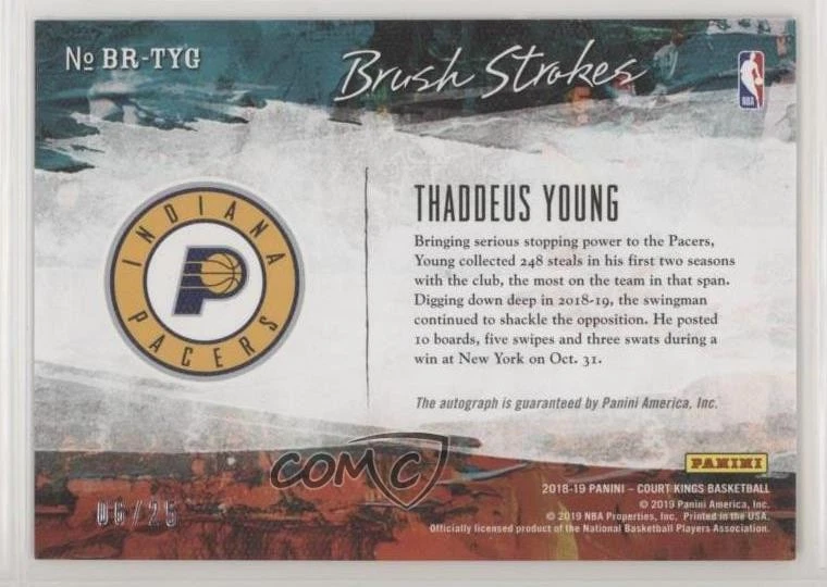 2018 Panini Court Kings Brush Strokes Sapphire /25 Thaddeus Young #BR-TYG Auto - Image 2 of 2