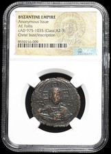 BIZANTYJSKI. Anonimowy Chrystus Follis, 975-1035 n.e. Klasa A2/A3, certyfikat NGC