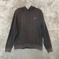 Nike Men Patterned Swoosh Logo Club Fleece Pullover Hoodie Faded Sweatshirt M