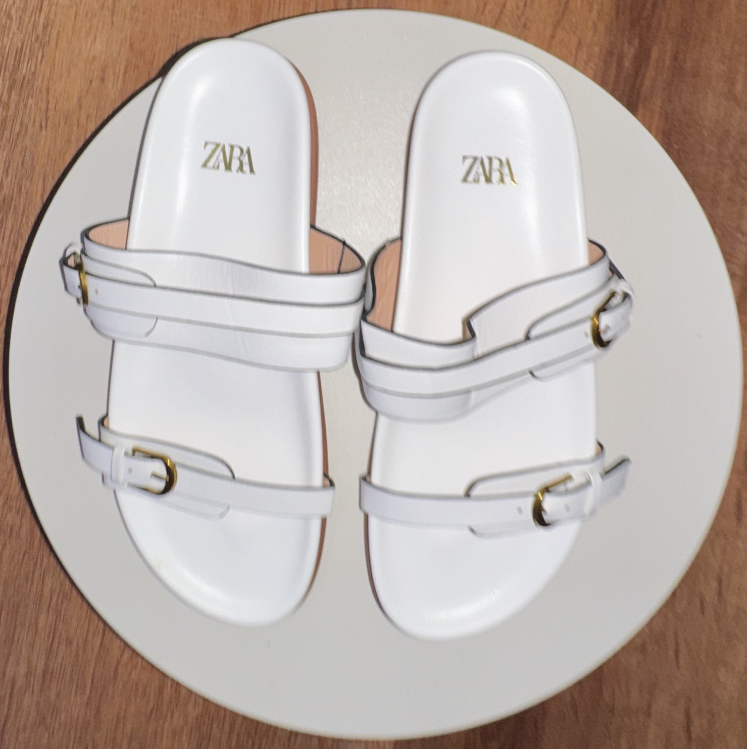 ZARA Women’s White Strappy Slide Slip-On Flat Leather Sandals Buckle US 8