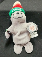 Vintage W/Tags Coca Cola Christmas Plush Seal Bean Bag Santa Hat Bottle of Coke