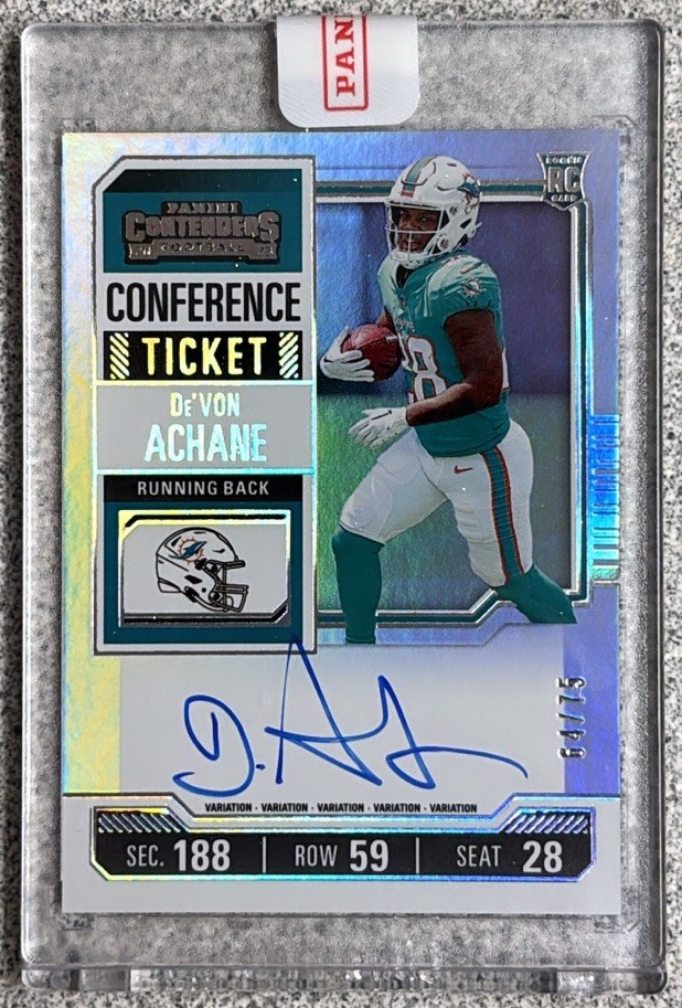 De’Von Achane 2023 Contenders Conference Ticket Variation RC Auto /75 SEALED