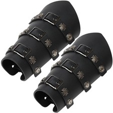 Leather Gauntlet Wristband Knight LARP Medieval Belt Buckle Bracers Armband C...
