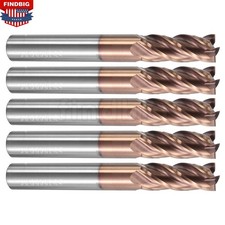 5Pc 5/16" 4 Flute Solid Carbide 13/16" LOC x 2-1/2" OAL End Mills - TiSiN Coated