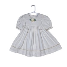 VTG Nannette Baby Dress 18/24 Mo Ivory Cotton Puff Sleeve Lace Collar Dainty