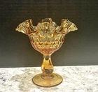 Vintage Fenton Glass Colonial Amber Thumbprint Ruffled Candy Compote Dish 6"