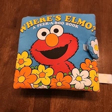 1999 Sesame Street Cloth Soft Play Book Where's Elmo? Peek A Boo Book Plush