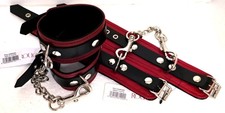 RED  BLACK LEATHER Adjustable ANKLE  WRIST CUFFS SET by Rouge Bondage