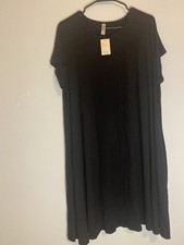Simlu Plus Size Black A-Line Long Dress 3XL Short Sleeve Round Neck