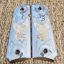 1911 GRIPS Full Size Commander for Colt Rock Island & Clones biker nickel Plate