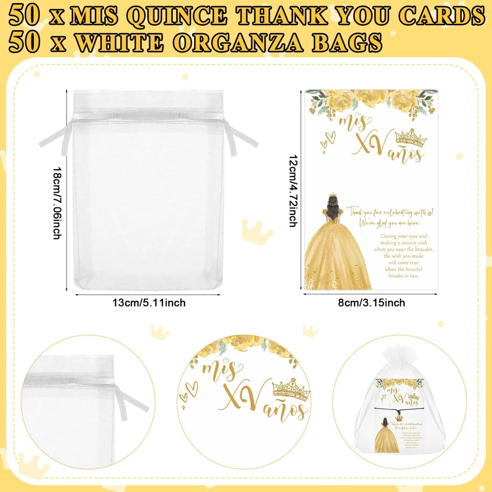 Conjunto de 50 Favores de Festa Quinceanera para Coroa de Convidados Pulseira Ajustável com Mais... - Imagem 3 de 4