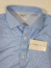 Collars & Co Short Sleeve Dress Collar Polo - Blue Herringbone -  Medium NWT
