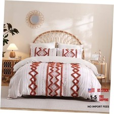 100 Cotton Boho Duvet Cover Set Queen Queen No Comforter Brick Red