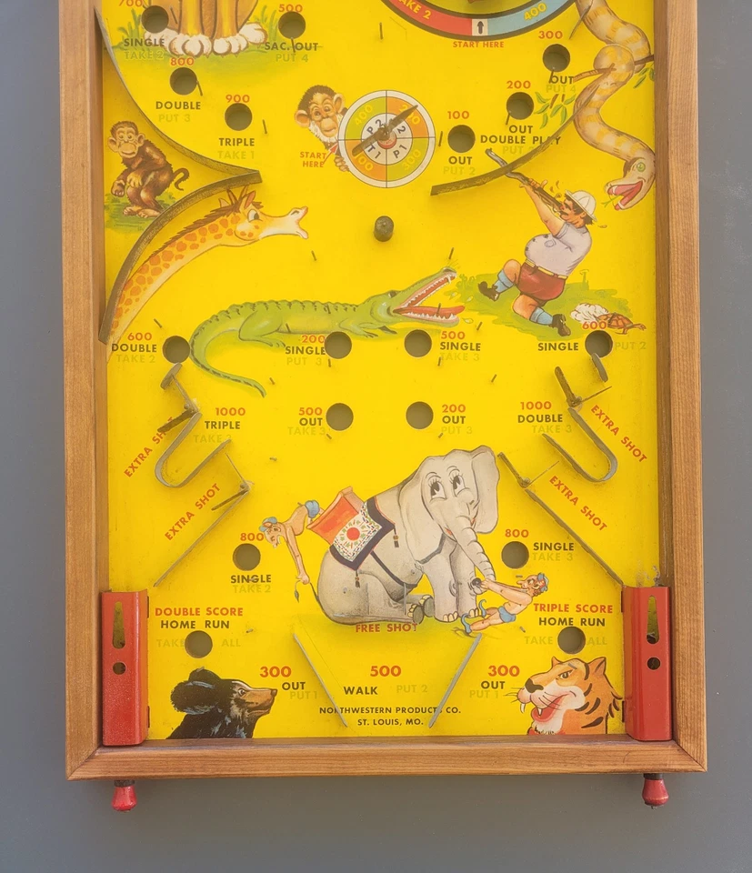 ancien flipper bois carton tole animaux dans son carton d'origine avec 5 billes - Photo 2/4