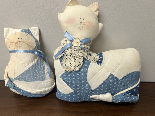 Vintage Handmade Quilted Patchwork Cat Pillow Or Stuffed Figure