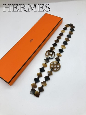 #ad #ad Hermes Buffalo Horn Necklace Brown 26.4 in H Logo Diamond Parts Pre owned $492.99