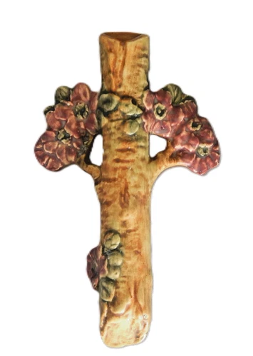 Vintage Weller Art Pottery Woodcraft Wall Pocket Vase, c1920 Branch /Flowers 10"