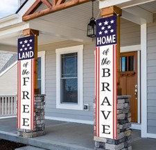 4Th of July Decorations Outdoor Banners Home of the Brave Front Door Porch Yard