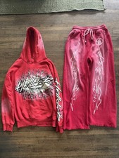 AUTHENTIC Hellstar Red Graphic Logo 2-Piece Hoodie  Pants Tracksuit Set