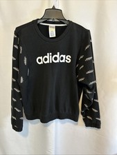 Adidas Womens Pullover Sweatshirt Logo Sleeves Graphic Black Small 3092