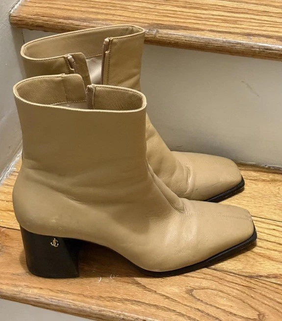 Jimmy Choo Bryelle Botín de Cuero Marrón Tostado Puntera Cuadrada Costura Mantequilla Ron Foto 2 de 4