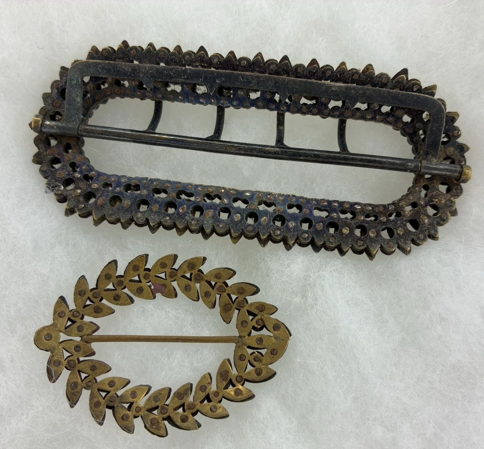 3 hebillas/accesorios rectangulares antiguas con cuentas de acero de corte victoriano Foto 2 de 4