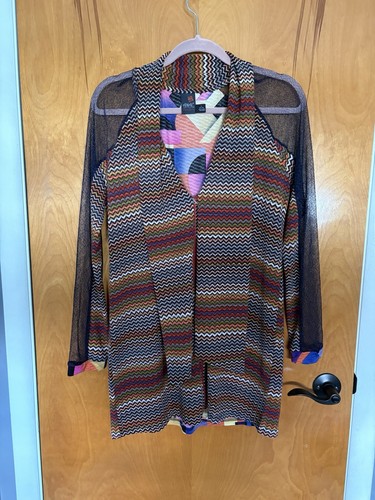 Anac By Kimi Womens Orange Multicolor Zip Up Long Sleeve Blouse Size L - Picture 2 of 13
