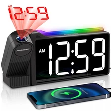 Projection Alarm Clock 180 Rotatable Ceiling Large LED Display USB Port