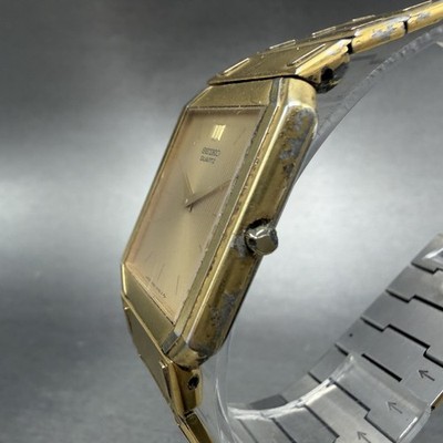Seiko Tank Watch Men 26mm Gold Dial Gold Tone Octagon 7430-5479