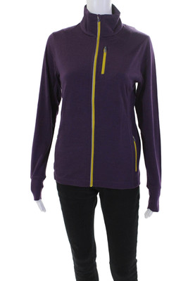 Icebreaker Womens Long Sleeve Front Zip Mock Neck Jacket Purple Wool Size Medium