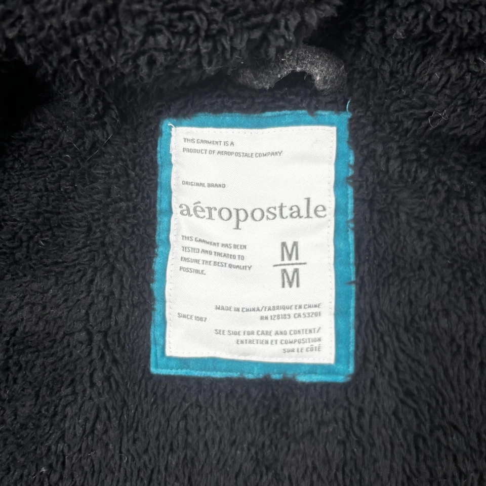 Chaqueta Aeropostale para mujer gris medio azul a cuadros mezcla de lana imitación piel capucha sherpa Foto 3 de 4