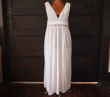 VTG 80s Gilead Pink Grecian Plunge V Neck Lace Sheer Lingerie Nylon Slip Sz M