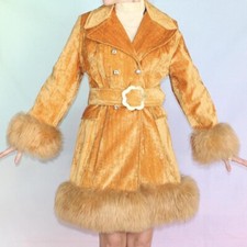 Vintage 70s Penny Lane Velvet Faux Fur Coat