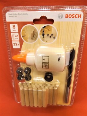 Bosch 32tlg Holzdübel Komplett Set 8 mm Holzbohrer Tiefenstopp Markierspitzen