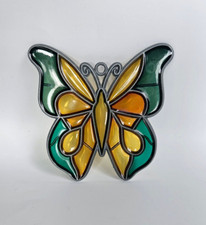 Vintage Faux Stained-Glass Style Suncatcher Butterfly 3.75" H Window Decoration