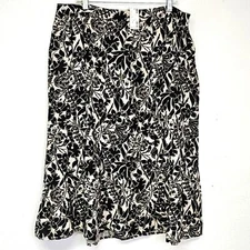 Avenue Skirt  NEW Linen Blend Brown & White Floral Sz 16 Cottagecore  Career
