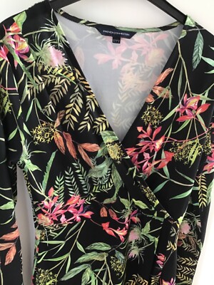 French connection shirt kleid S wickel schwarz blumen  print boho business