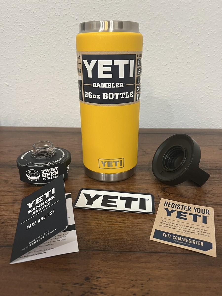 YETI Stainless ALPINE YELLOW 26 oz RAMBLER BOTTLE w CHUG CAP Rare