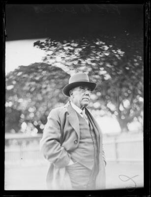 F.P. Morris standing near a horse racing track, NSW, ca. 1920s Old Photo