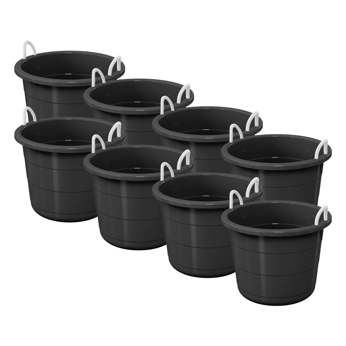 Life Story 17 Gal Flexible Plastic Storage Bucket w/ Rope Handles, Black, 8  Pack