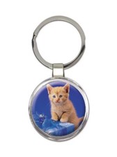 Cat : Gift Round Keychain Cute Animal Kitten Funny Friend Feline Pets Lover