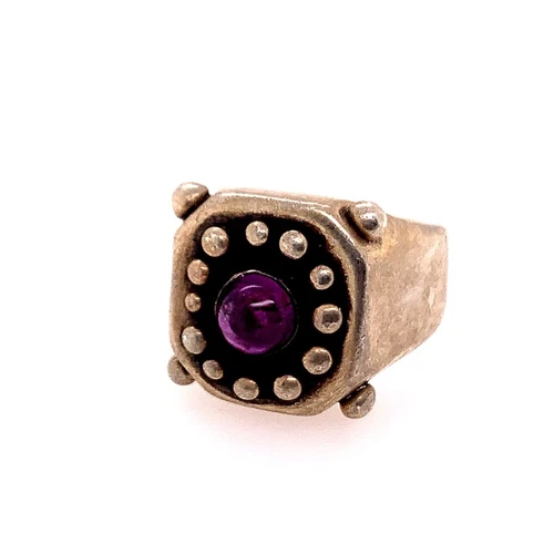 925 Silver GISELLE Cocktail Ring 6mm Purple Amethyst Cab Estate Vintage Gemstone