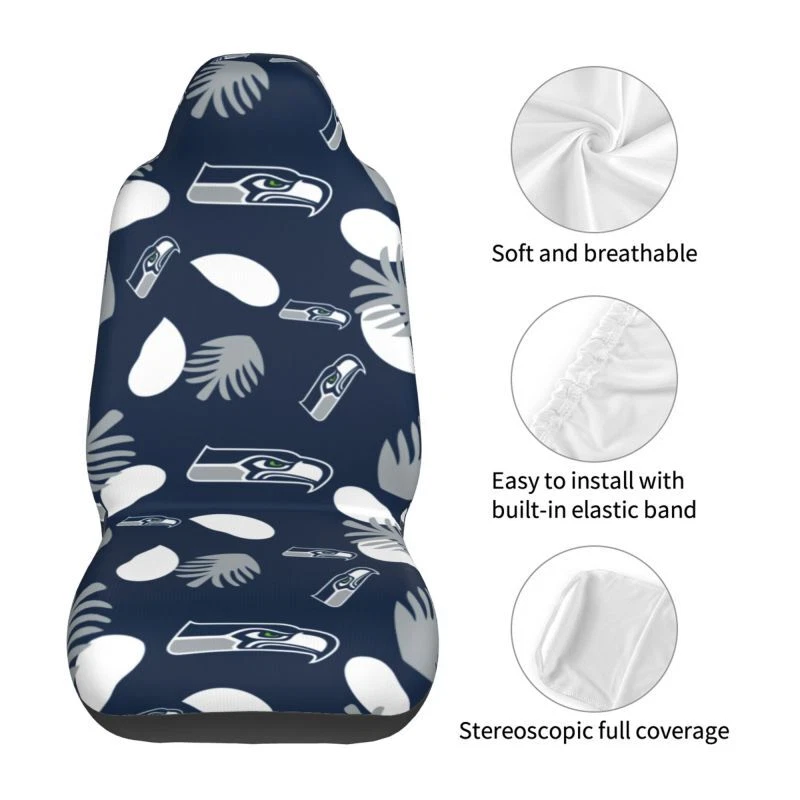 2pcs Seattle Seahawks Elastic Car Seat Covers Car Front Rear Protectors Decor