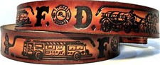 FIRE DEPT RESCUE VOLUNTEER HOOK LADDER EMBOSSED COWHIDE LEATHER BELT USA MADE
