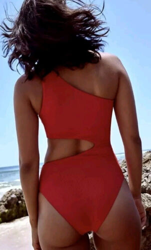 Free people Beach Riot Ribbed Celine Cutaway One Piece Red - Size Large RRP £140 - Picture 2 of 7